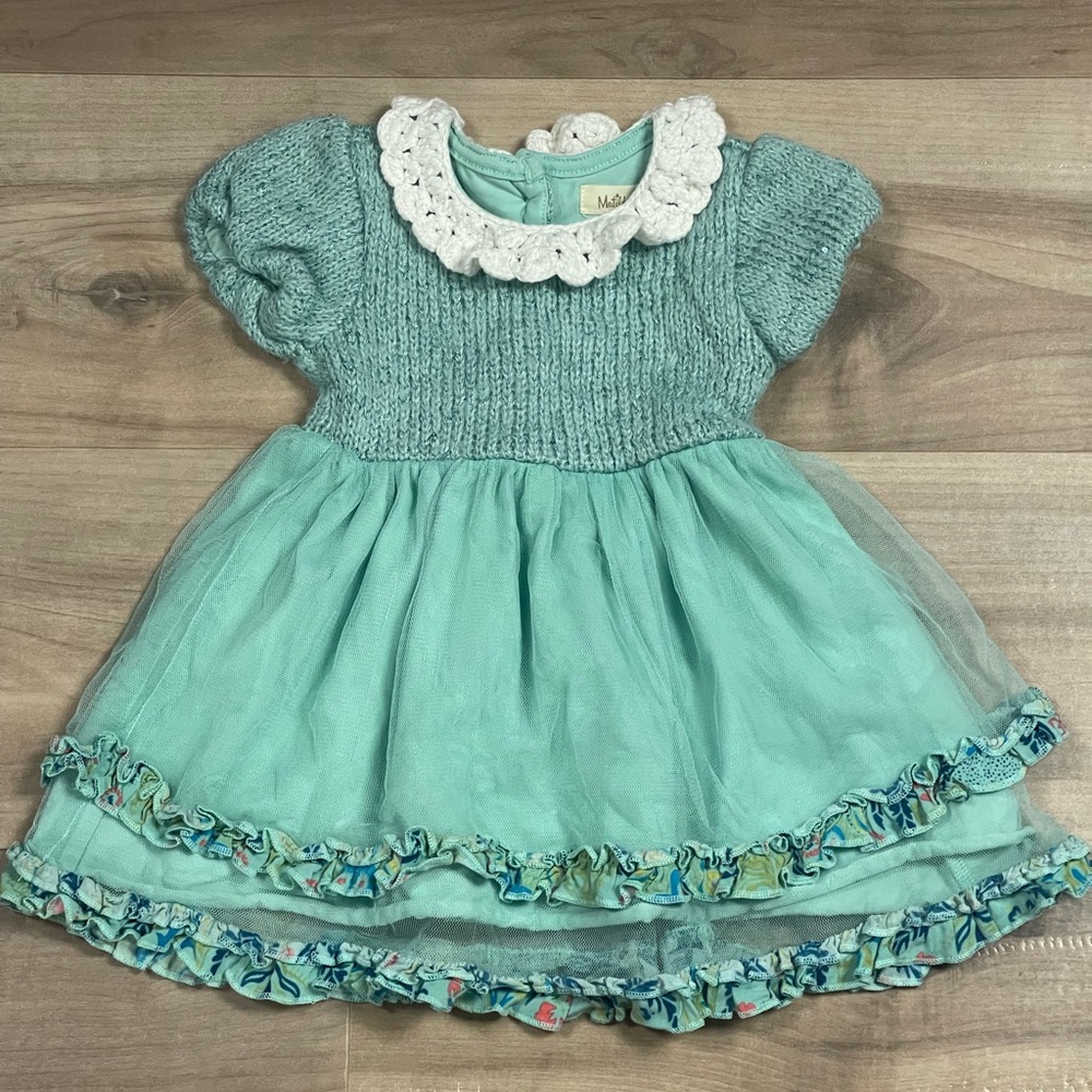 Matilda Jane “Nan” Knit Tutu Sweater Dress 6-12 Mo Mint Green Crochet Easter